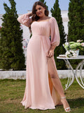 Plus Size A-Line Empire-Waist Chiffon Bridesmaid Dress with Long Sleeves