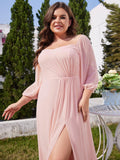 Plus Size A-Line Empire-Waist Chiffon Bridesmaid Dress with Long Sleeves