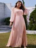 Plus Size A-Line Empire-Waist Chiffon Bridesmaid Dress with Long Sleeves