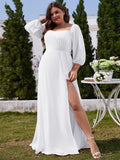 Plus Size A-Line Empire-Waist Chiffon Bridesmaid Dress with Long Sleeves