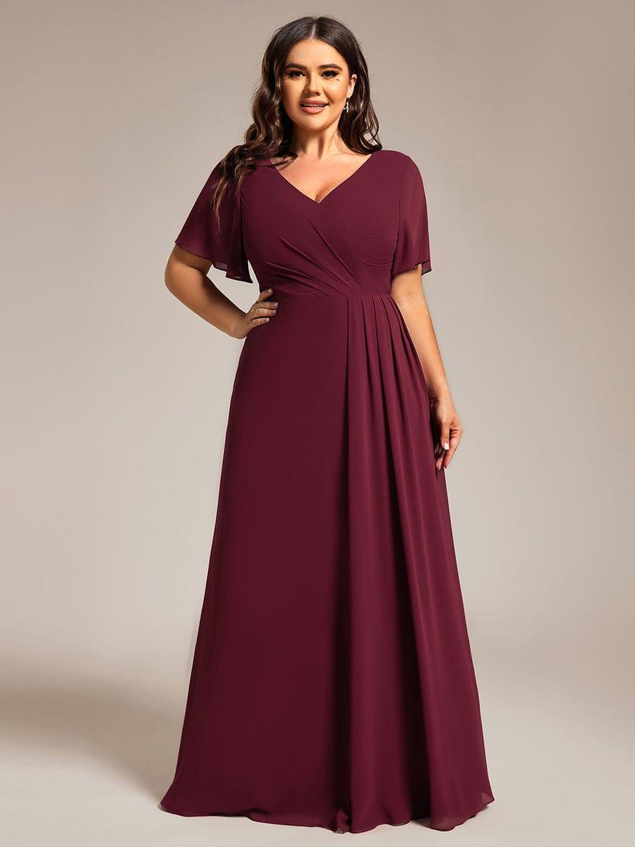 A-Line Short Sleeves V-Neck Empire Waist Chiffon Bridesmaid Dress with Slit