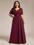 A-Line Short Sleeves V-Neck Empire Waist Chiffon Bridesmaid Dress with Slit