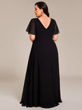 A-Line Short Sleeves V-Neck Empire Waist Chiffon Bridesmaid Dress with Slit