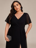 A-Line Short Sleeves V-Neck Empire Waist Chiffon Bridesmaid Dress with Slit