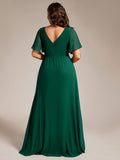 A-Line Short Sleeves V-Neck Empire Waist Chiffon Bridesmaid Dress with Slit