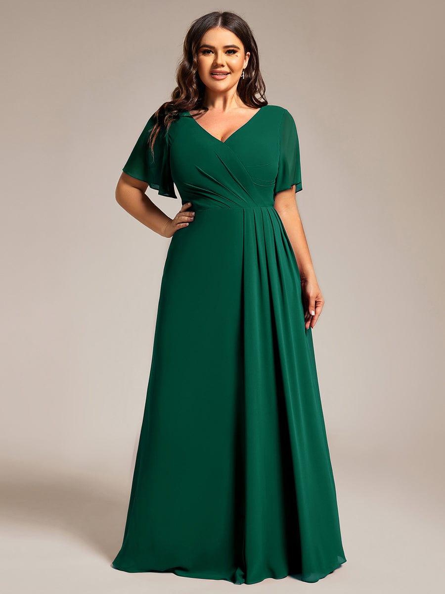 A-Line Short Sleeves V-Neck Empire Waist Chiffon Bridesmaid Dress with Slit