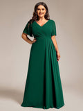 A-Line Short Sleeves V-Neck Empire Waist Chiffon Bridesmaid Dress with Slit