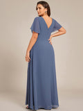 A-Line Short Sleeves V-Neck Empire Waist Chiffon Bridesmaid Dress with Slit
