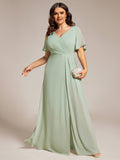 A-Line Short Sleeves V-Neck Empire Waist Chiffon Bridesmaid Dress with Slit