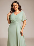 A-Line Short Sleeves V-Neck Empire Waist Chiffon Bridesmaid Dress with Slit