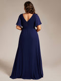 A-Line Short Sleeves V-Neck Empire Waist Chiffon Bridesmaid Dress with Slit