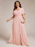 A-Line Short Sleeves V-Neck Empire Waist Chiffon Bridesmaid Dress with Slit