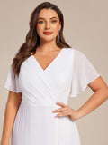 A-Line Short Sleeves V-Neck Empire Waist Chiffon Bridesmaid Dress with Slit