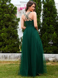 A-Line V-Neck Tulle Spaghetti Straps Sleeveless Bridesmaid Dress