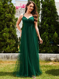 A-Line V-Neck Tulle Spaghetti Straps Sleeveless Bridesmaid Dress