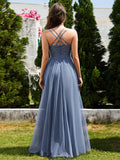 A-Line V-Neck Tulle Spaghetti Straps Sleeveless Bridesmaid Dress