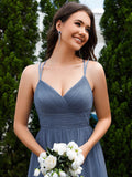 A-Line V-Neck Tulle Spaghetti Straps Sleeveless Bridesmaid Dress