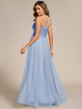 A-Line V-Neck Tulle Spaghetti Straps Sleeveless Bridesmaid Dress