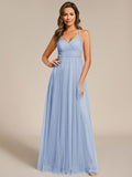 A-Line V-Neck Tulle Spaghetti Straps Sleeveless Bridesmaid Dress