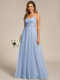 A-Line V-Neck Tulle Spaghetti Straps Sleeveless Bridesmaid Dress