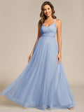A-Line V-Neck Tulle Spaghetti Straps Sleeveless Bridesmaid Dress
