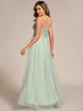A-Line V-Neck Tulle Spaghetti Straps Sleeveless Bridesmaid Dress