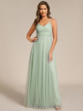 A-Line V-Neck Tulle Spaghetti Straps Sleeveless Bridesmaid Dress