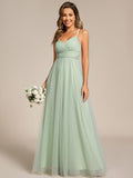 A-Line V-Neck Tulle Spaghetti Straps Sleeveless Bridesmaid Dress