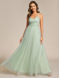 A-Line V-Neck Tulle Spaghetti Straps Sleeveless Bridesmaid Dress