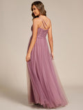 A-Line V-Neck Tulle Spaghetti Straps Sleeveless Bridesmaid Dress
