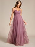 A-Line V-Neck Tulle Spaghetti Straps Sleeveless Bridesmaid Dress