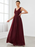 A-Line V-Neck Sleeveelss Floor Length Pleated Sparkly Evening Dresses for Party