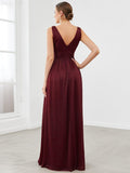 A-Line V-Neck Sleeveelss Floor Length Pleated Sparkly Evening Dresses for Party