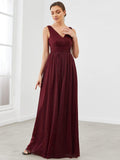 A-Line V-Neck Sleeveelss Floor Length Pleated Sparkly Evening Dresses for Party