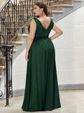 A-Line Sparkly V-Neck Empire-Waist Sleeveless Plus Size Evening Dress