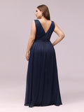 A-Line Sparkly V-Neck Empire-Waist Sleeveless Plus Size Evening Dress