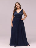 A-Line Sparkly V-Neck Empire-Waist Sleeveless Plus Size Evening Dress