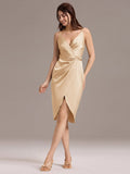 Sheath V-Neck Spaghetti Straps V-Neck Satin Wedding Guest Dress