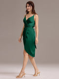 Sheath V-Neck Spaghetti Straps V-Neck Satin Wedding Guest Dress