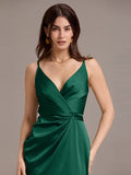 Sheath V-Neck Spaghetti Straps V-Neck Satin Wedding Guest Dress