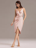 Sheath V-Neck Spaghetti Straps V-Neck Satin Wedding Guest Dress