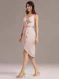 Sheath V-Neck Spaghetti Straps V-Neck Satin Wedding Guest Dress