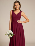 A-Line Pleated V-Neck Straps Sleeveless Chiffon Bridesmaid Dress