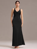 Elegant Bow Back Straps V-Neck Satin Mermaid Bridesmaid Dress