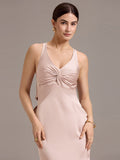 Elegant Bow Back Straps V-Neck Satin Mermaid Bridesmaid Dress