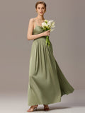 Spaghetti Straps Pleated Tie Satin Sleeveless Bridesmaid Dress
