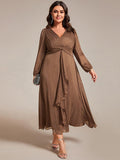 Plus Size A-Line Empire-Waist Long Sleeves A-Line Evening Dress