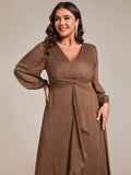 Plus Size A-Line Empire-Waist Long Sleeves A-Line Evening Dress