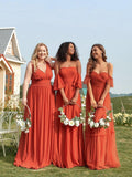 Sweetheart Off-Shoulder Layered Tulle Pleated Bridesmaid Dress