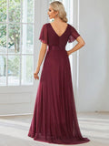 A-Line Glitter V-Neck Short Sleeve Pleated Wedding Guest Dress